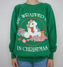 Vintage 80s All Wrapped Up In Christmas Green Sweatshirt