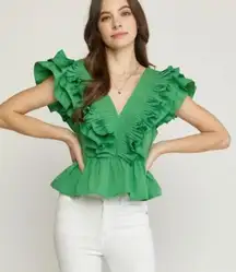 Entro green ruffle top 