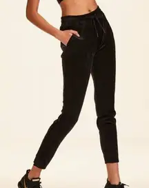 Black Velour Plie Slit Hem Jogger Sweatpants