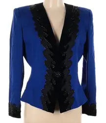 Vintage 80s Oleg Cassini Black Tie Sequin Blazer Beaded Evening Jacket size 12