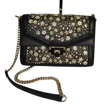 Michael Kors Kinsley Embellished Black Shoulder Crossbody Bag Rhinestone Studded