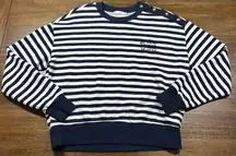 Women's Size S Cotton-Blend Blue & White Striped Sweatshirt