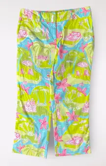 Lilly‎ Pulitzer Vintage White Label Private Island Print Crop Capri Pant Size 6