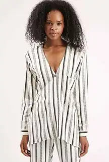 Topshop White & Black Striped V-Neck Button Down Shirt (6)