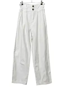 Free People Paper Bag Wide Leg Pants White Size 2 Relaxed Fit Cotton