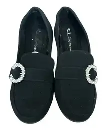 CL BY LAUNDRY Black Slip-On Flats with Silver Embellishment 7W