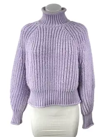 H&M Purple Lilac Wool Long Sleeve Ribbed Knit Chunky Turtleneck Sweater Top Sz S