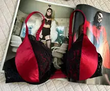 Vtg Y2K wonderbra red satin black lace goth grunge bra 34B