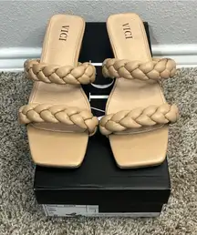 Vici nude beige braided kitten heel sandals