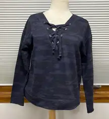 Sanctuary Navy Blue Camouflage Lace Up Sweatshirt Small