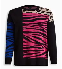 TORRID Patchwork Animal Print Sweater Pink Blue Leopard Tiger Stripes 3X 383