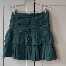 Zara Forest Green Smocked Ruffle Layered Ruched Mini Skirt Womens Small Boho