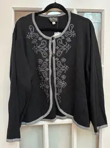 Bob Mackie Wearable Art Black Sequin Beaded Cardigan Metallic Plus Size 3X MWT