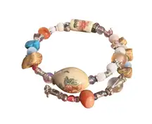 Multicolor Beaded Bracelet Memory Floral Chinese Script Designs Adjustable