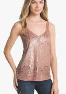 WHBM Pink Sequin camisole solid satin like back sz xs
