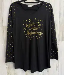 Southern Stitch Women's Long Sleeve Black T-Shirt with Gold Polka Dots XL