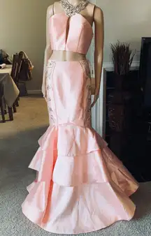 Yellow Pink Two Piece Prom Dress