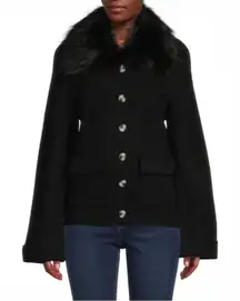 Saks Fifth Avenue Black Ribbed Faux Fur Trim Cardigan Size Medium