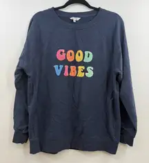 Wildfox Crew neck Lightweight comfy statement sweatshirt in navy "Good Vibes" S