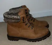 Brown Wide Lace-Up Hiker Boots
