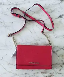 MICHAEL KORS Jet Set Travel Coral Reef Leather Multi Function Phone Crossbody