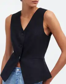 NWT Madewell Sz 10 Wharton Long Suiting Vest Top NQ969 Black 100% Linen