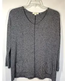 Simply Noelle Womens Striped Jersey Tunic Top Blouse Navy Blue Gray Small/Medium