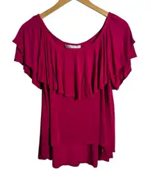 Free People Beach Top Women M Pink “PRETTY LADY” Tee OFF THE SHOULDER Flouncy