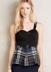 Nathalie Peplum Metallic Plaid Top by Deletta, Size Medium