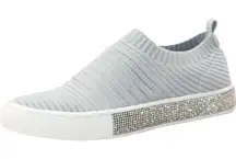 Bernie Mev Iris Gray Rhinestone Sparkle Sole Slip-On Comfort Sneakers Mesh