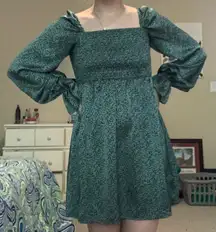 Green Satin Long Sleeve Dress