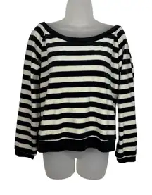 NY Jeans Vintage Y2K Velvet Black White Striped Boat Neck Sweatshirt Grunge Goth