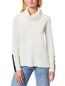 Melissa Paige Plus Contrast-Cuff Cowlneck Sweater Cream Small