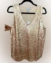 Joan Vass Rose Gold Pink Sequin Sleeveless Tank Size 2 Large