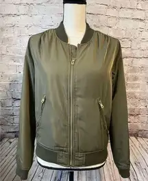 VELVET HEART Juniors Army Green Zip Up Bomber Style Jacket Satin Lining M