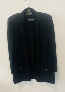 St John Basics Black Santana Knit Two Piece Sweater Set Open Front Cardigan L