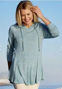 Soft‎ Surroundings Women's Aqua Heather Stretch Knit Riverland Tunic Hoodie Med