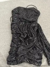 Lucy in the Sky Strapless Sequin Dress Black Bodycon