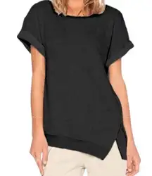 Pam & Gela Asymmetrical Side Zipper Short Sleeve Sport Sweatshirt Top Black XS