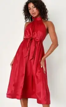 Lulus Effortless Grace Backless Halter Neck Midi Dress Wine Red NWOT Sm