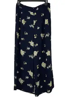 J.O.A. NAVY BLUE FLORAL DESIGN SIDE ZIP LINED CROPPED PANTS WITH POCKETS MEDIUM