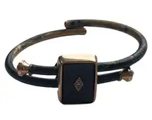 Antique 1879 Victorian Gold Filled Mourning Bracelet with Real Center Diamond