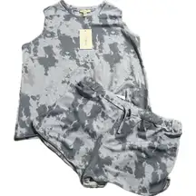 NEW Como Blue Tie Dye 2 pc PJ Lounge Set Sz LG Sleeveless Elastic Waist Shorts