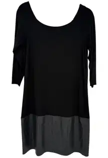 Ali & Jay 3/4 Sleeve Faux Leather Bottom‎ Made in USA Shift Dress Black Sz Large