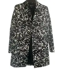 Jones New York Black & White Floral Abstract‎ Light Short Trench Jacket Sz XS