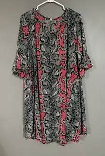 Boutique Red Pink Snake Print 3/4 Flutter Sleeve Dress With Pockets 2X