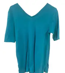 J.Jill prima double V elbow sleeve tunic blue 3/4 sleeve small