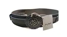 Free People Women's Gray Leather Belt w/ Ornate Coin Buckle Size M