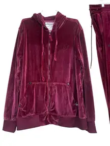 True Religion Velour Track Suit Womens Sz XL Burgundy Zip Up Retro Streetwear