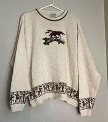 Embroidered Horses Vintage 90s Soft Chunky Knit Cotton Sweater amana 2x